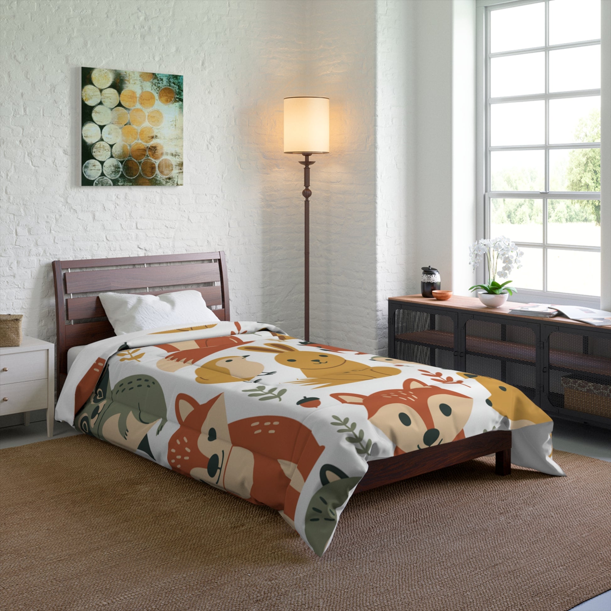 Whimsical Animal Comforter, Cozy Bedding for Kids, Cute Bedroom Decor, Nature-Inspired Quilt, Perfect for Nurseries & Adventurous Spaces