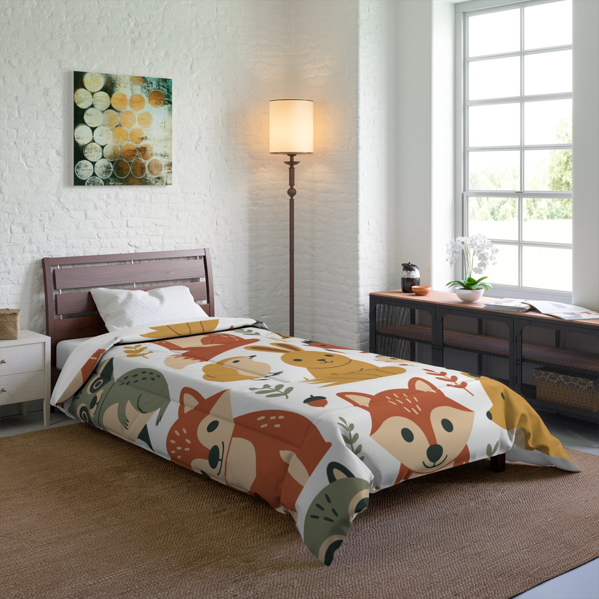 Whimsical Animal Comforter, Cozy Bedding for Kids, Cute Bedroom Decor, Nature-Inspired Quilt, Perfect for Nurseries & Adventurous Spaces
