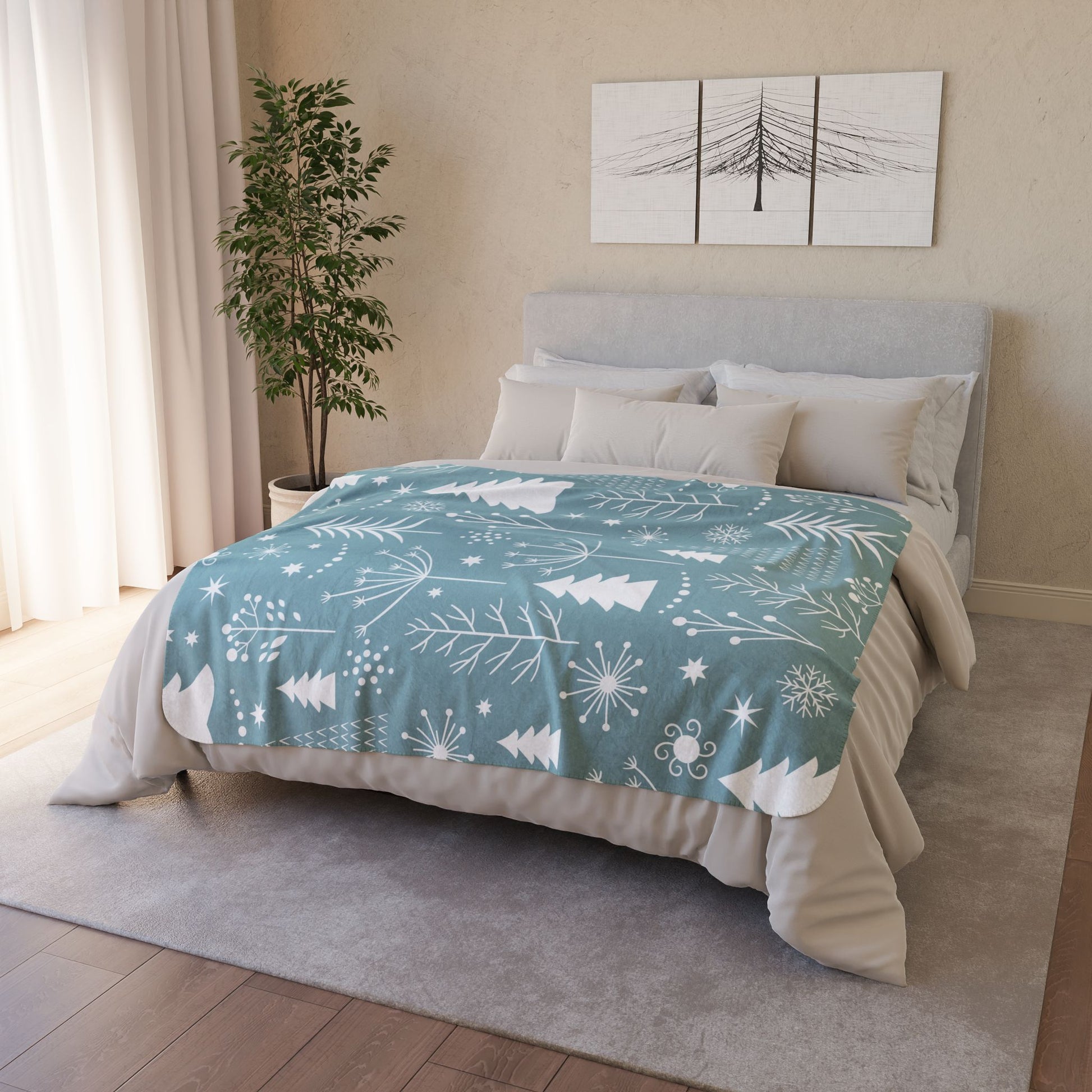 Cozy Winter Fleece Blanket, Plush Sherpa Throw for Snuggling, Perfect Holiday Gift, Tree Pattern Blanket, Home Decor, Christmas Decor