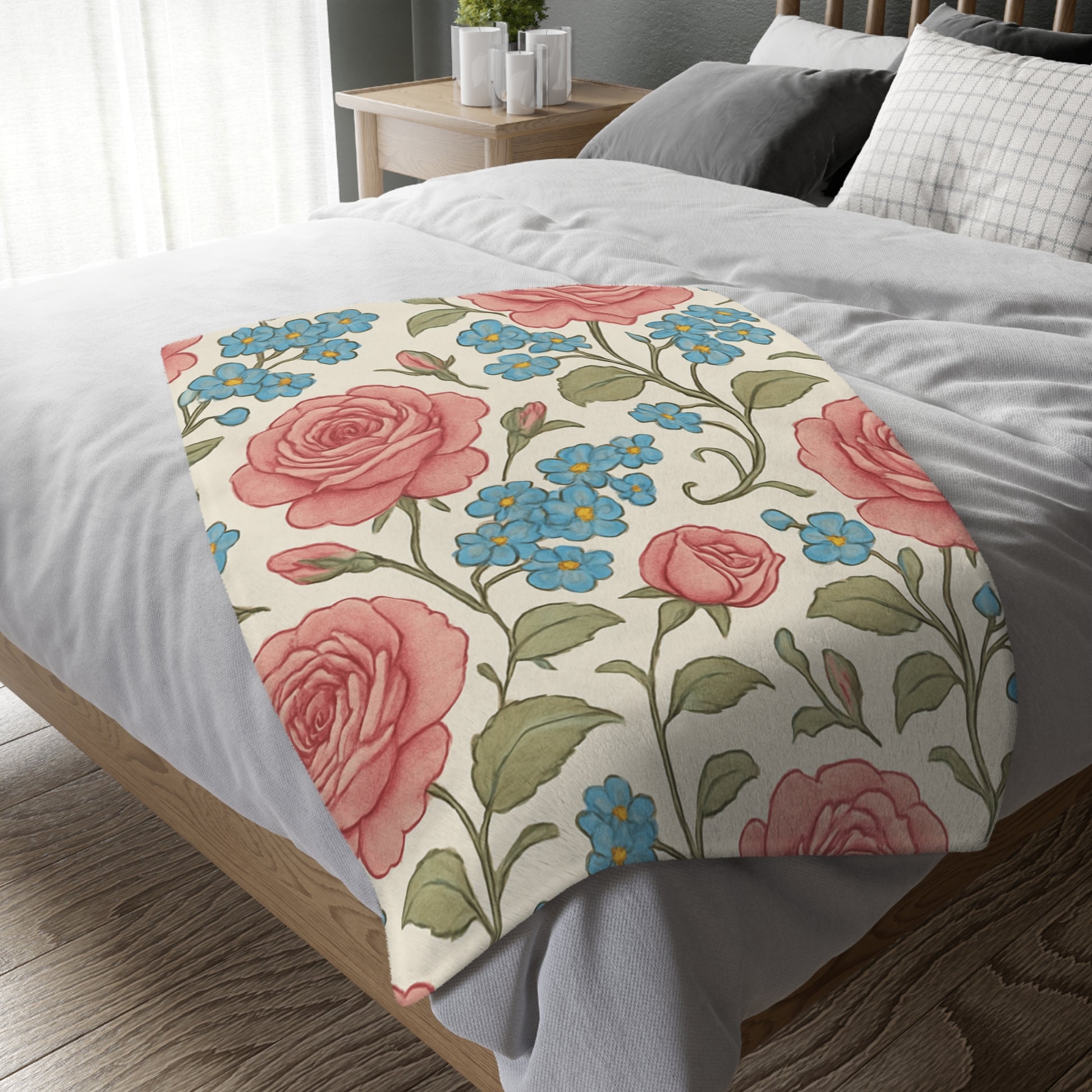 Pink Roses and Forget-Me-Nots Blanket