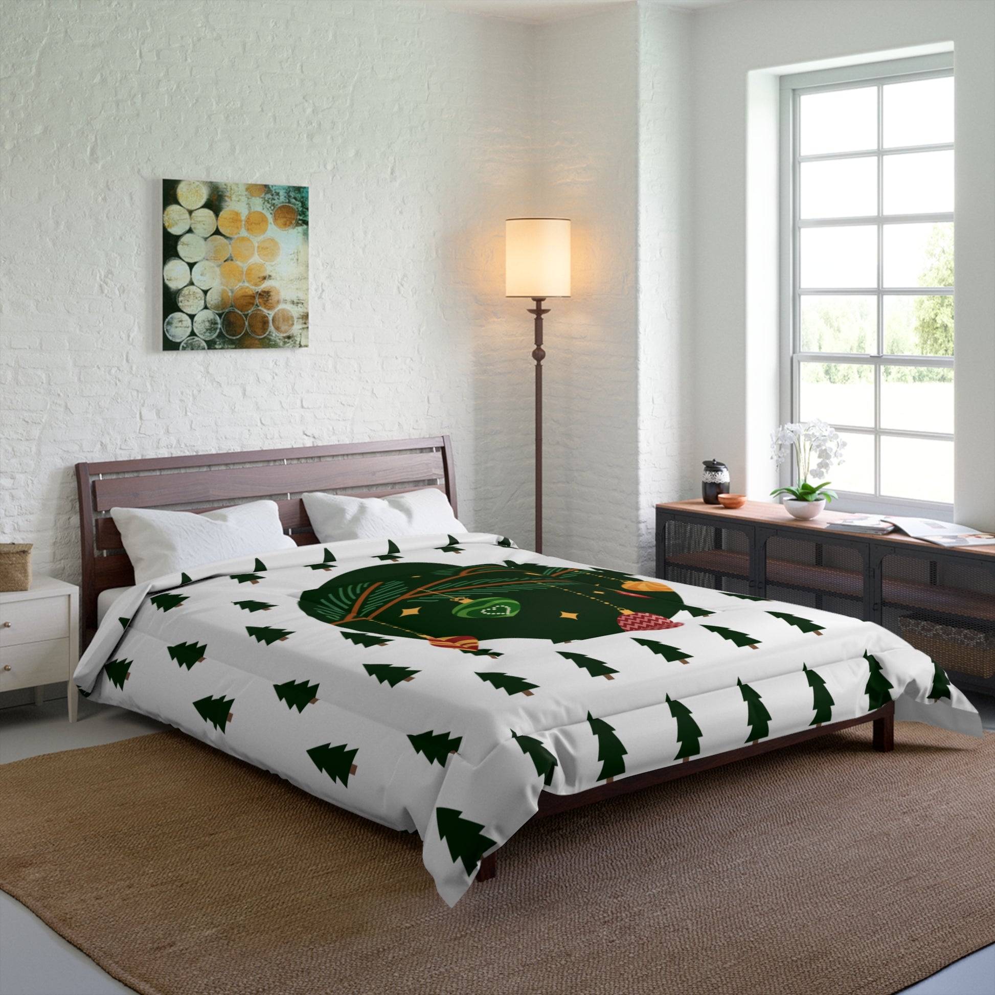 Festive Christmas Comforter, Cozy Holiday Bedding, Winter Decor, Pine Tree Print, Seasonal Gift for Home