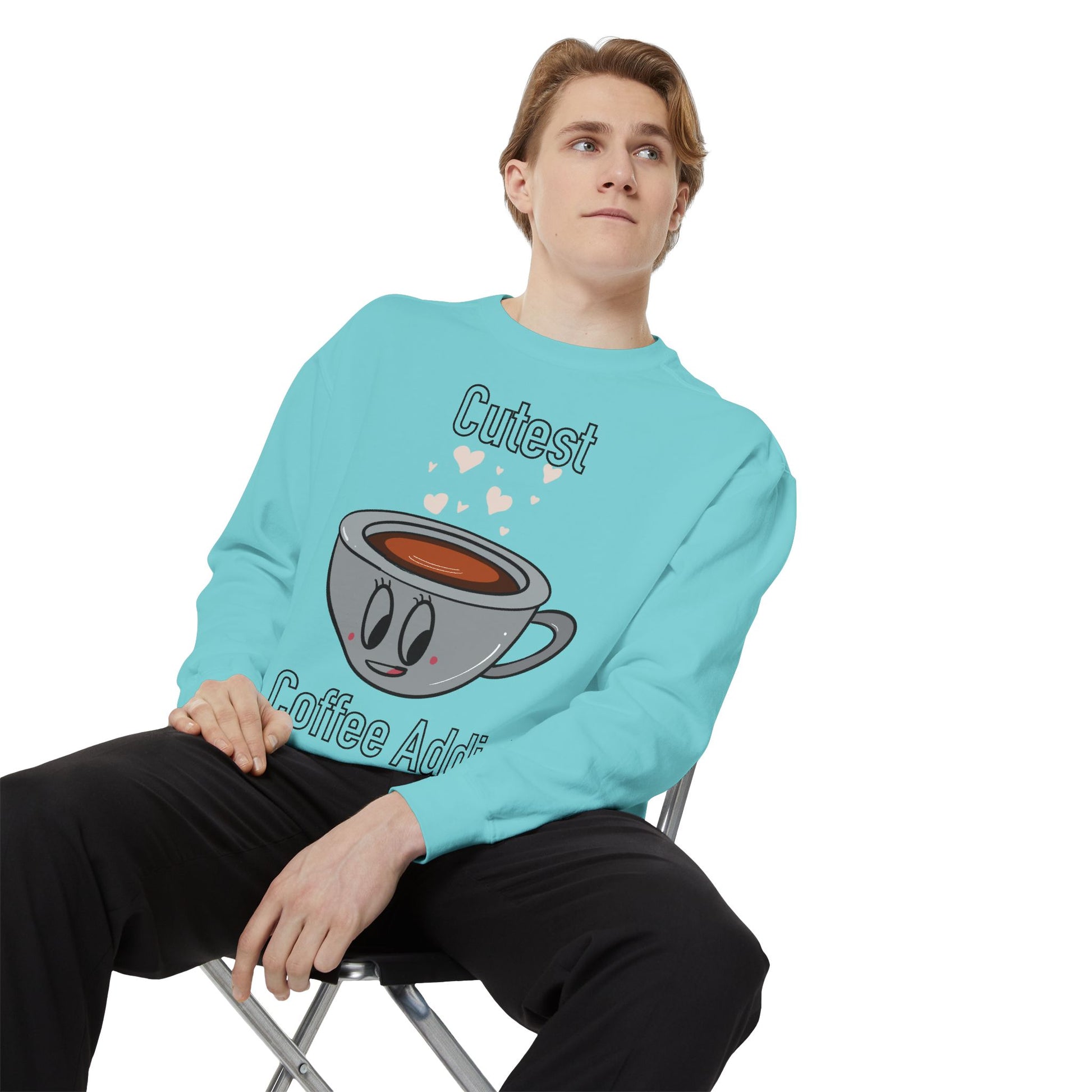 Cutest Coffee Addict Sweatshirt - Cute Coffee Cup Graphic Crewneck