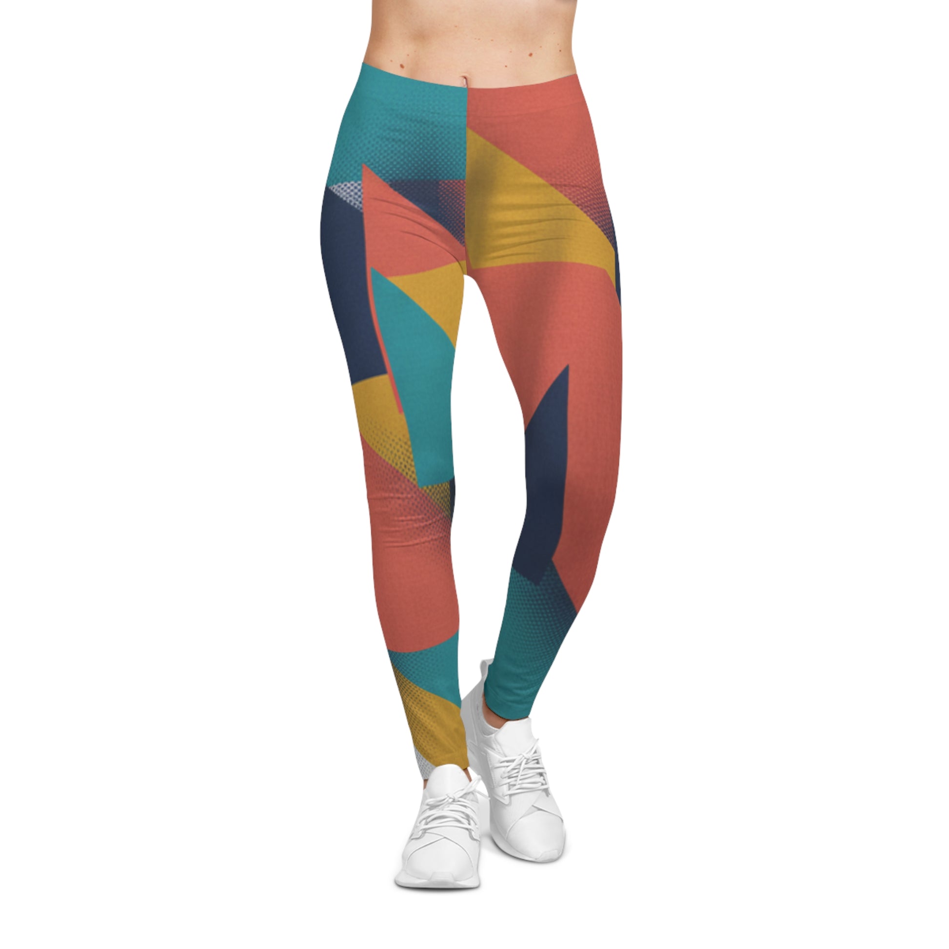 Colorblock Geometric Women's Leggings — Vibrant Abstract All-Over Print
