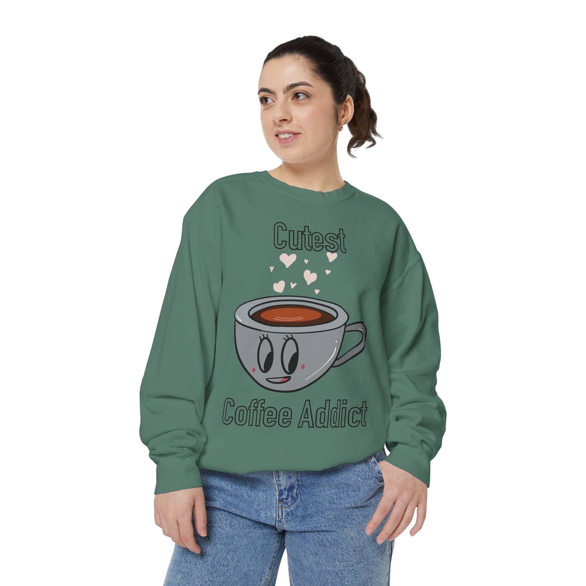 Cutest Coffee Addict Sweatshirt - Cute Coffee Cup Graphic Crewneck