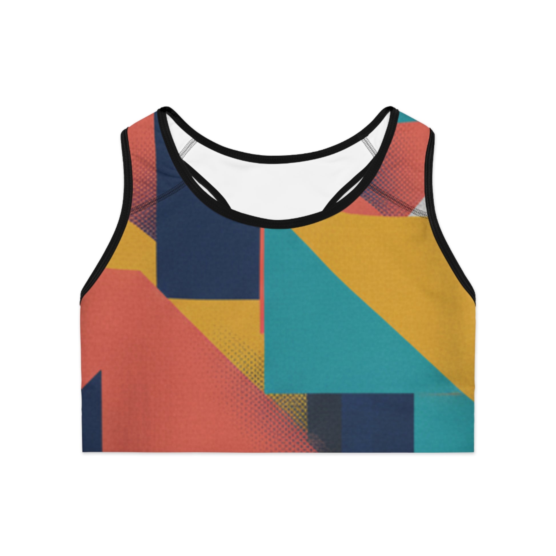 Abstract Geometric Colorblock Sports Bra — Vibrant Activewear for Women