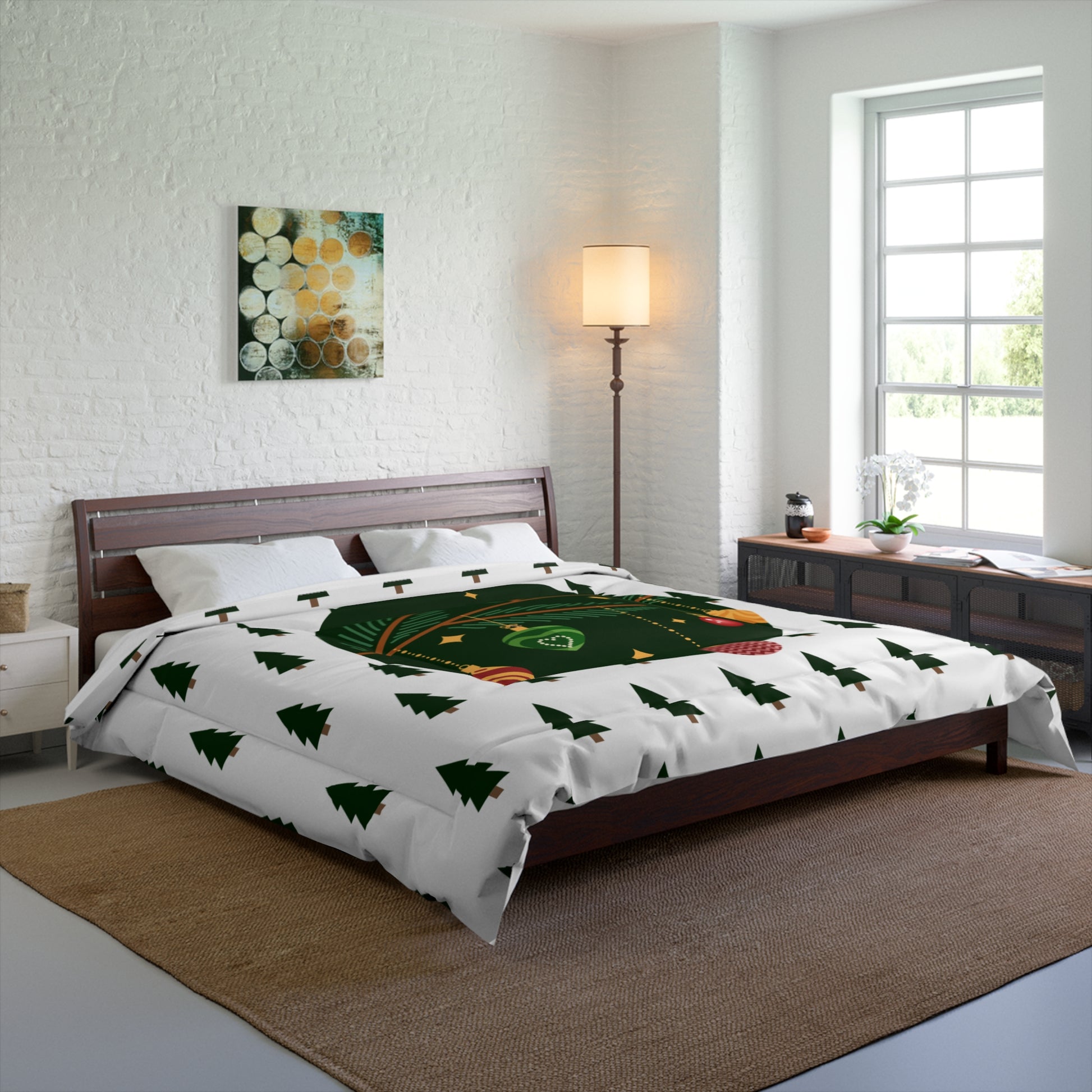 Festive Christmas Comforter, Cozy Holiday Bedding, Winter Decor, Pine Tree Print, Seasonal Gift for Home
