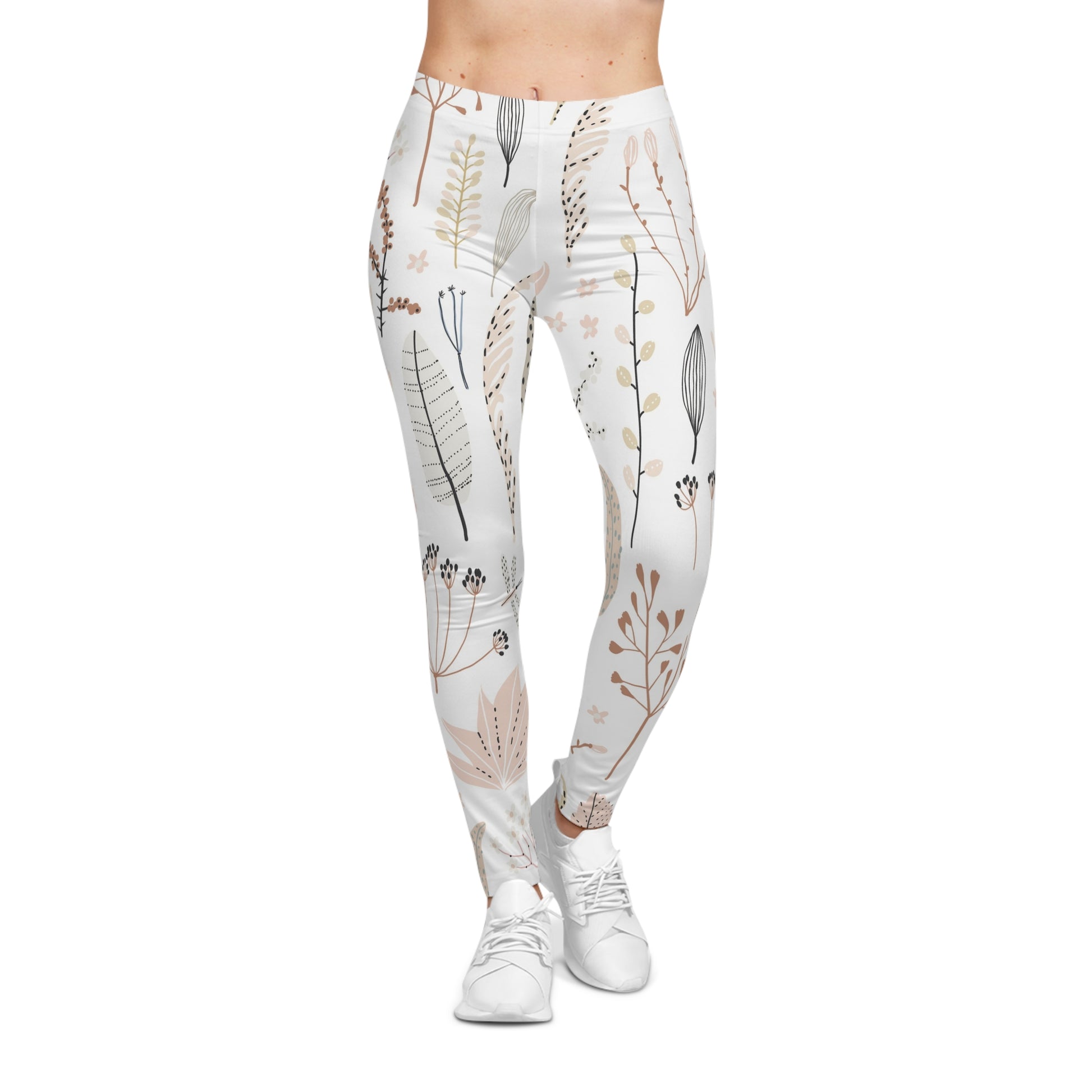 Botanical Cream Floral Leggings — Soft Neutral All-Over Print Leggings