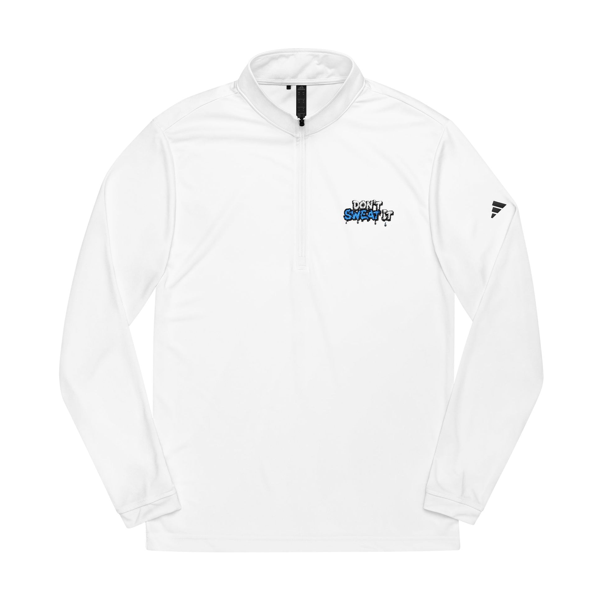 "Don't Sweat It" Adidas Quarter-Zip Pullover — White Performance Golf Top