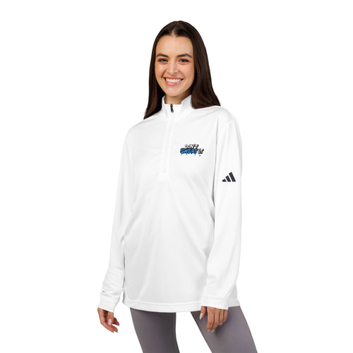 "Don't Sweat It" Adidas Quarter-Zip Pullover — White Performance Golf Top