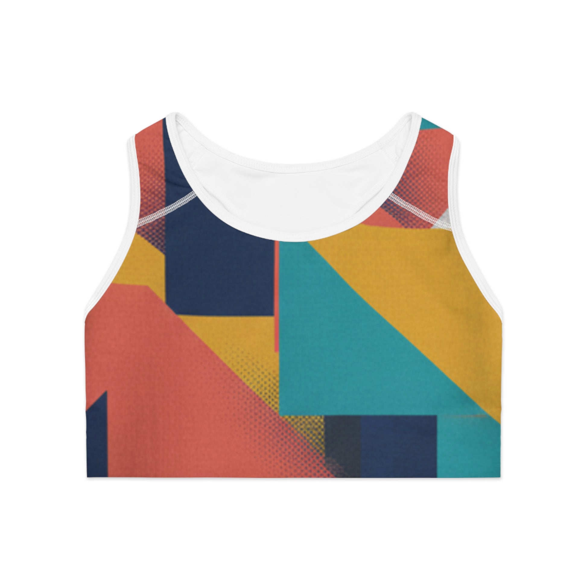 Abstract Geometric Colorblock Sports Bra — Vibrant Activewear for Women