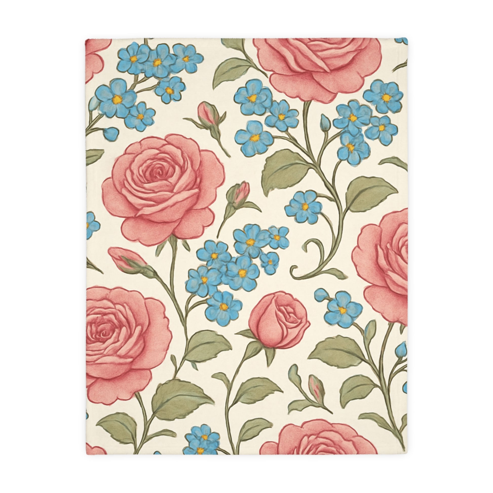 Pink Roses and Forget-Me-Nots Blanket