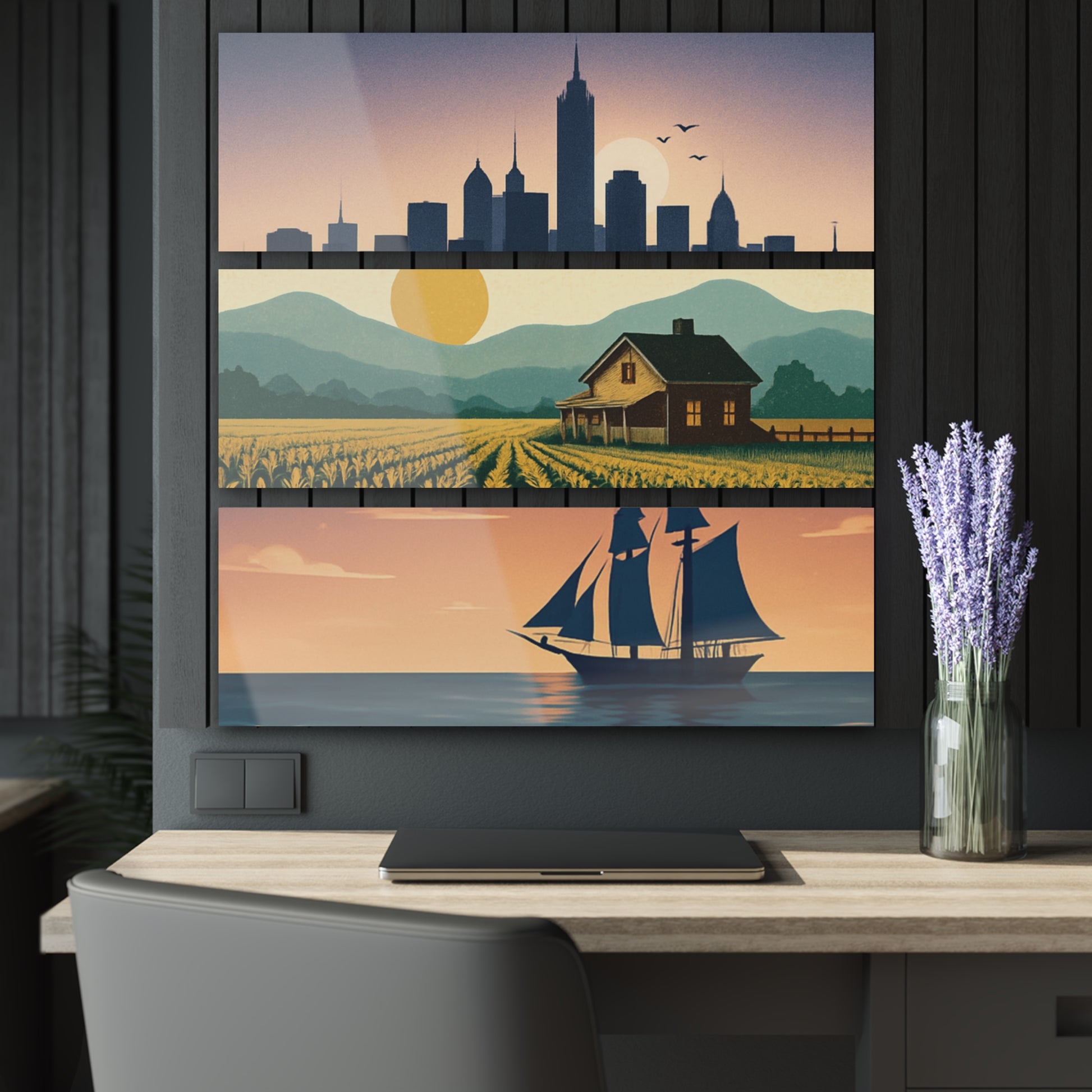 Triptych Acrylic Wall Art Prints, Modern Home Decor, Landscape Artwork, Gift for Adventurers, Nautical Decor