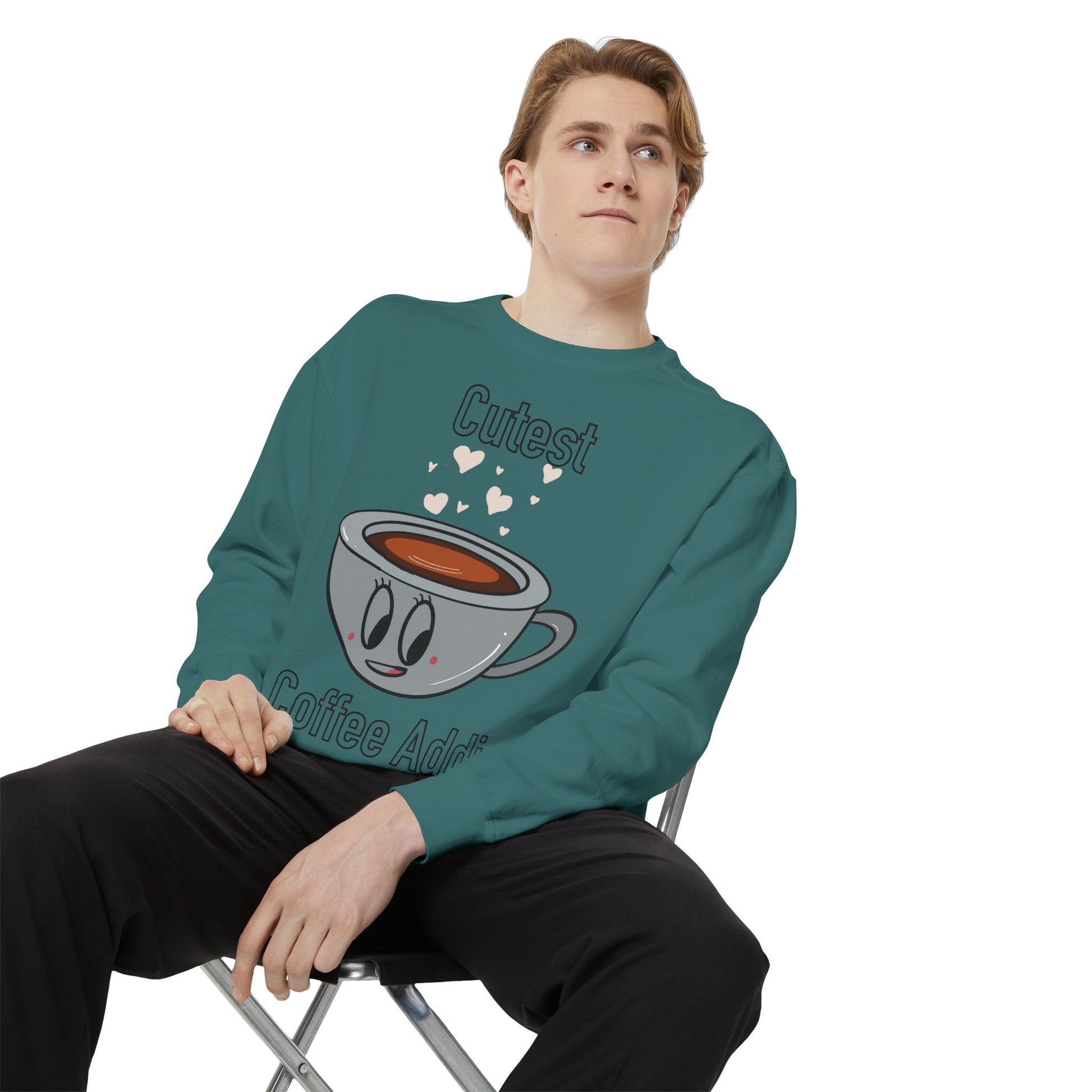 Cutest Coffee Addict Sweatshirt - Cute Coffee Cup Graphic Crewneck