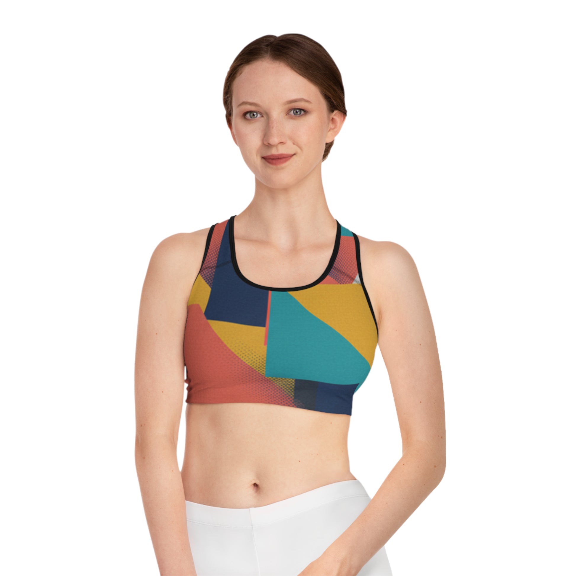 Abstract Geometric Colorblock Sports Bra — Vibrant Activewear for Women