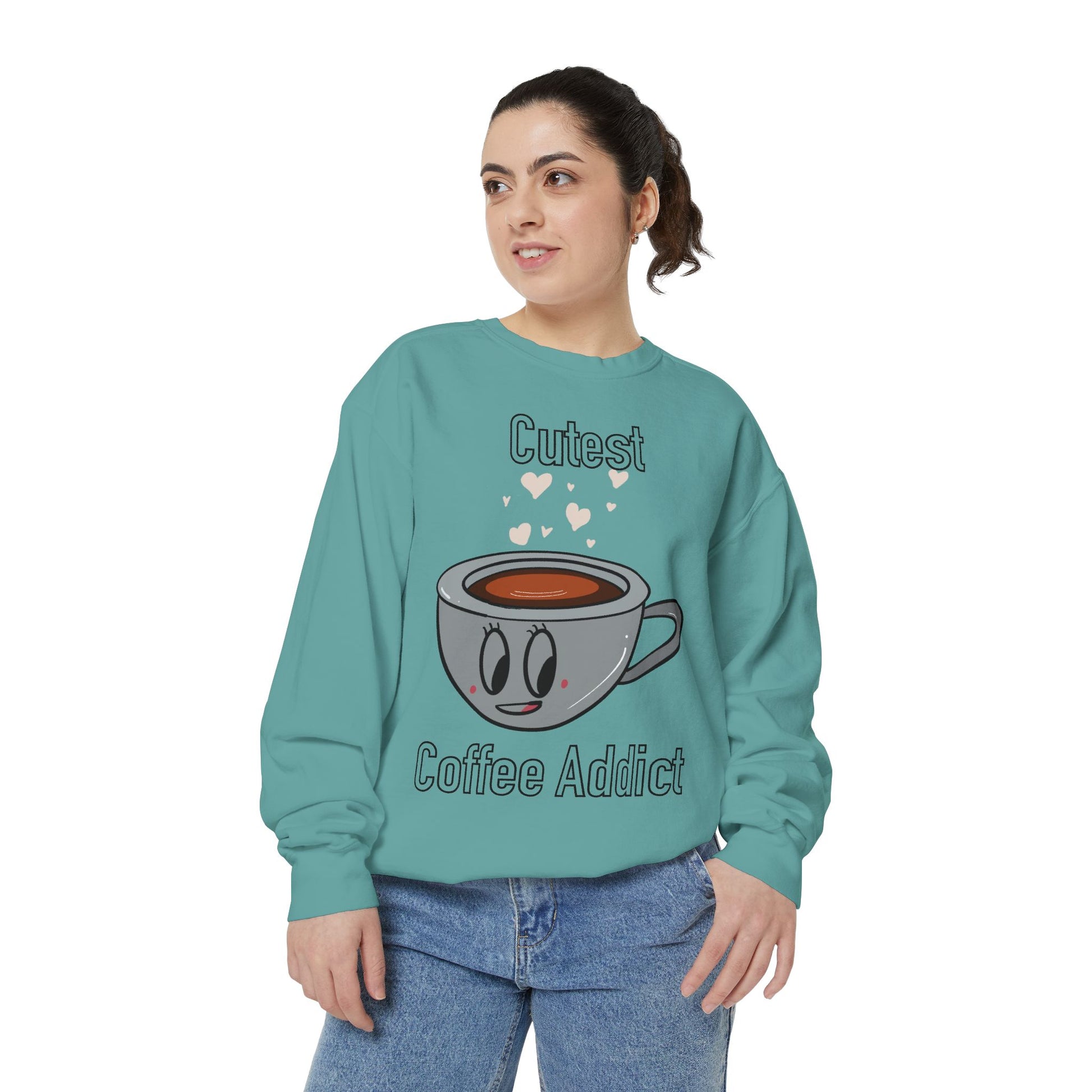 Cutest Coffee Addict Sweatshirt - Cute Coffee Cup Graphic Crewneck