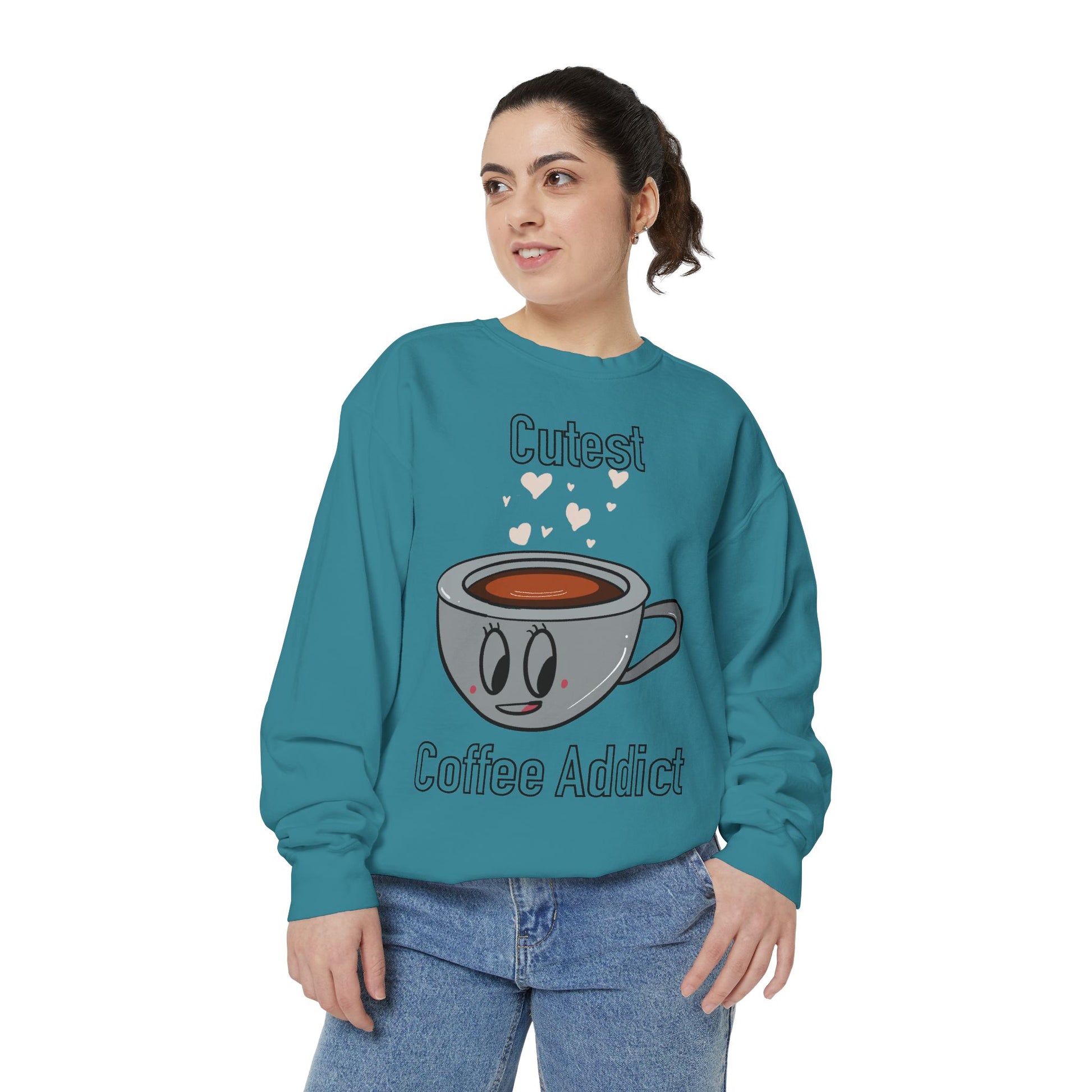 Cutest Coffee Addict Sweatshirt - Cute Coffee Cup Graphic Crewneck