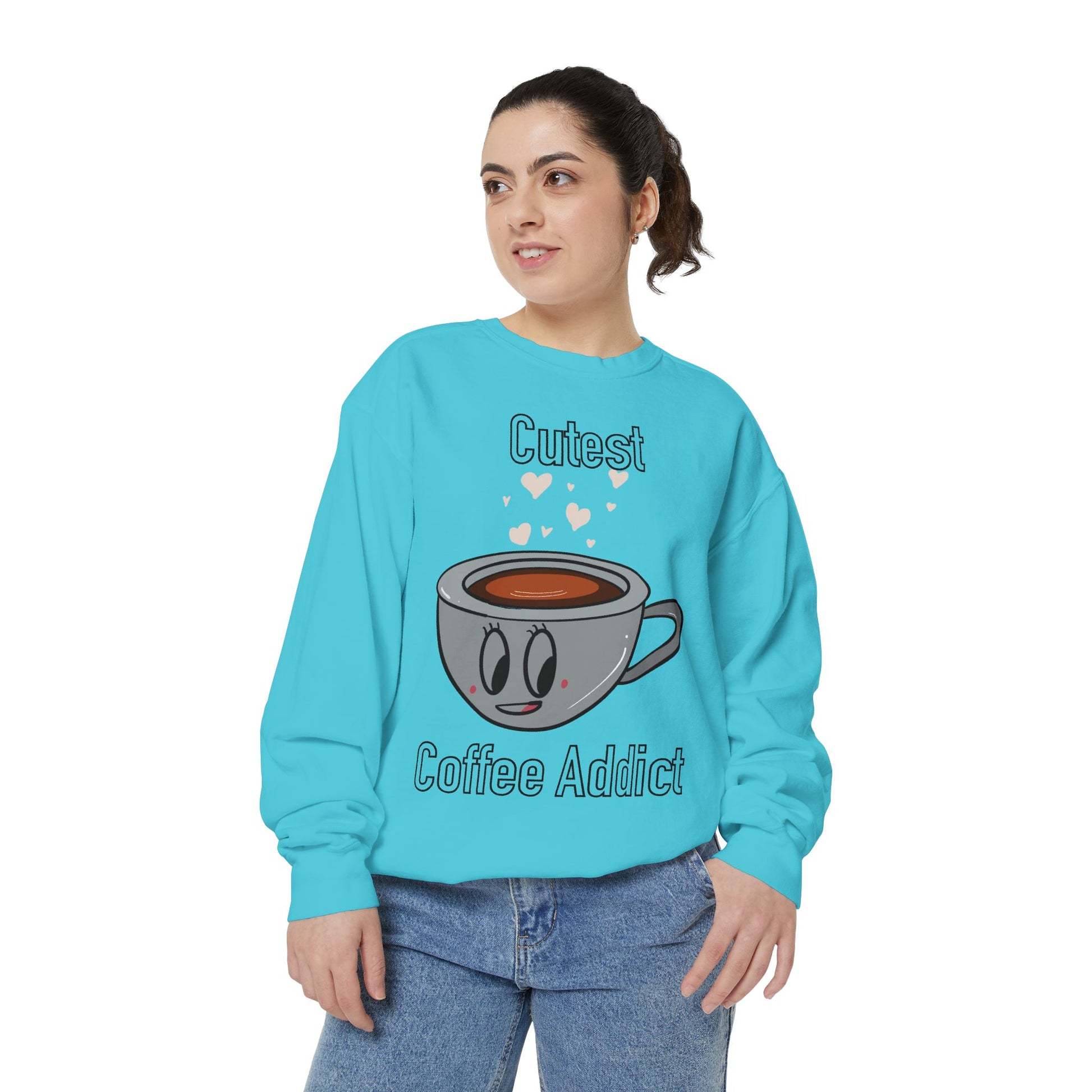 Cutest Coffee Addict Sweatshirt - Cute Coffee Cup Graphic Crewneck