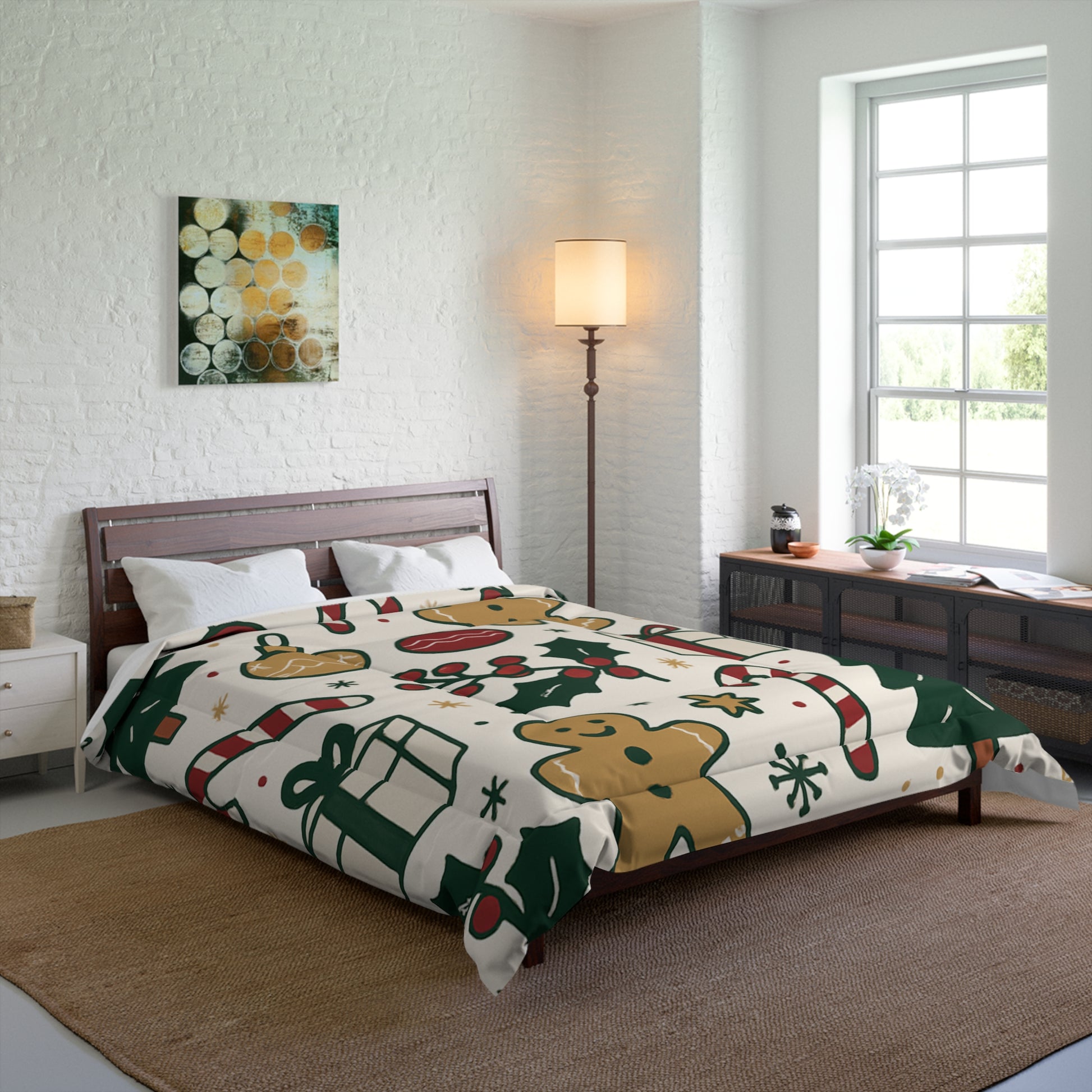 Festive Gingerbread Comforter | Christmas Bedding | Holiday Home Decor | Cozy, Cheerful, Winter Gift