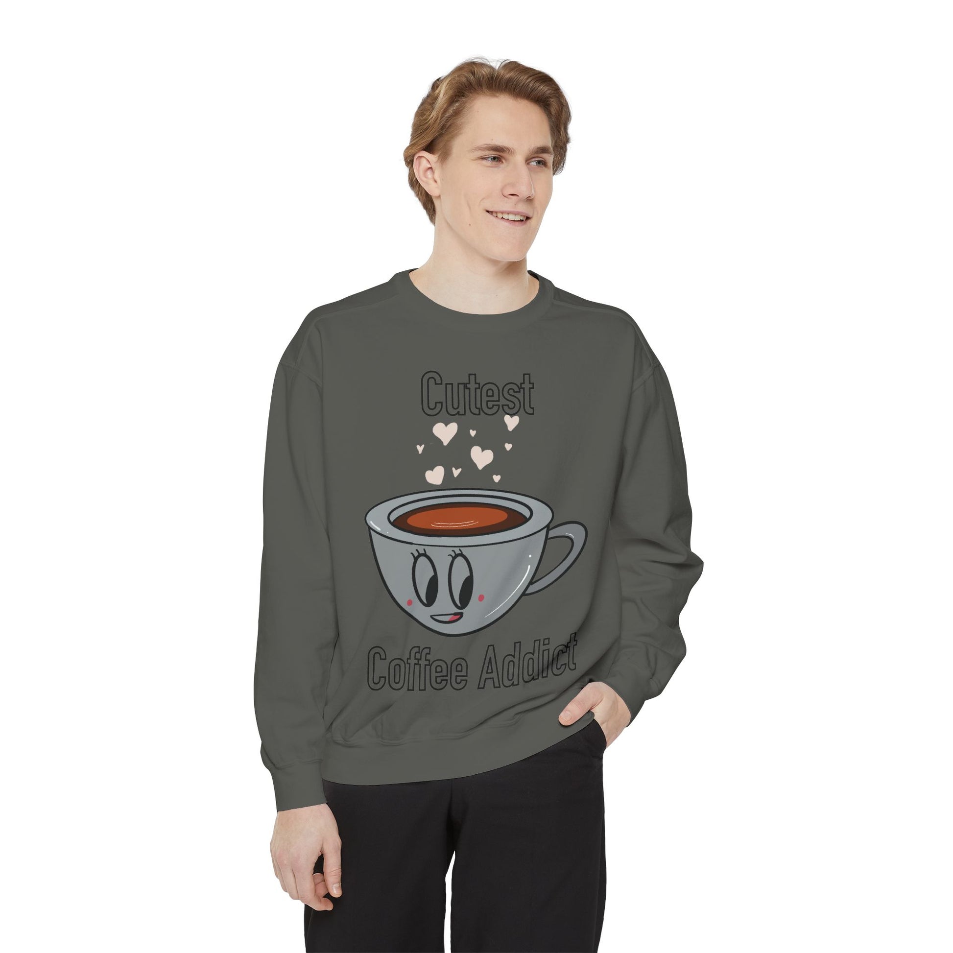 Cutest Coffee Addict Sweatshirt - Cute Coffee Cup Graphic Crewneck