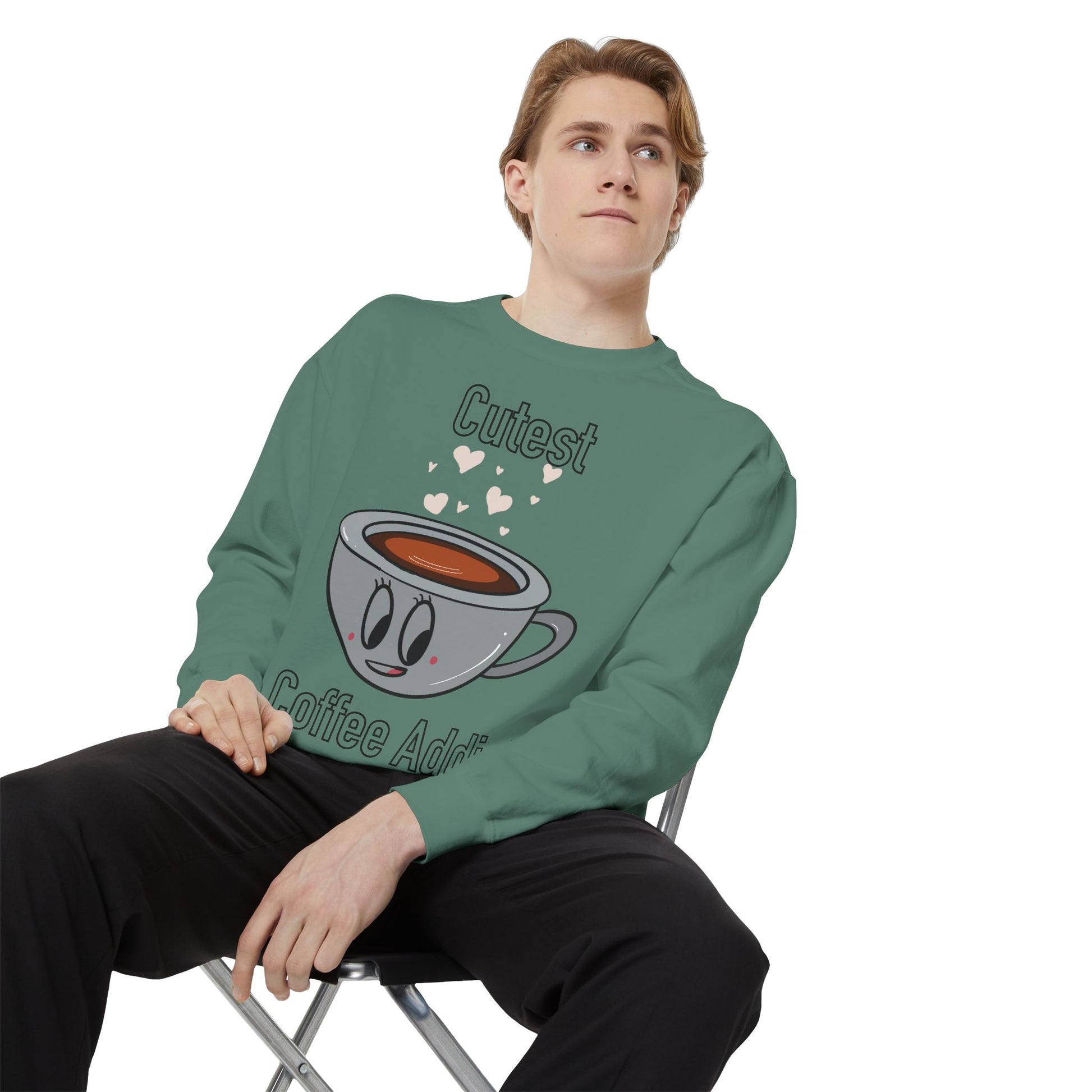 Cutest Coffee Addict Sweatshirt - Cute Coffee Cup Graphic Crewneck