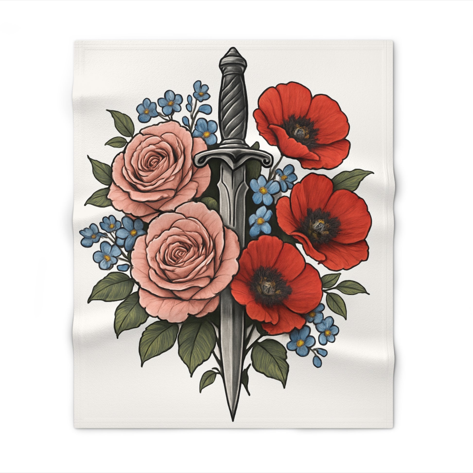 Floral Sword Throw Blanket | Cozy Home Decor, Gift for Her, Vintage Style, Bed or Couch, Perfect for Any Occasion