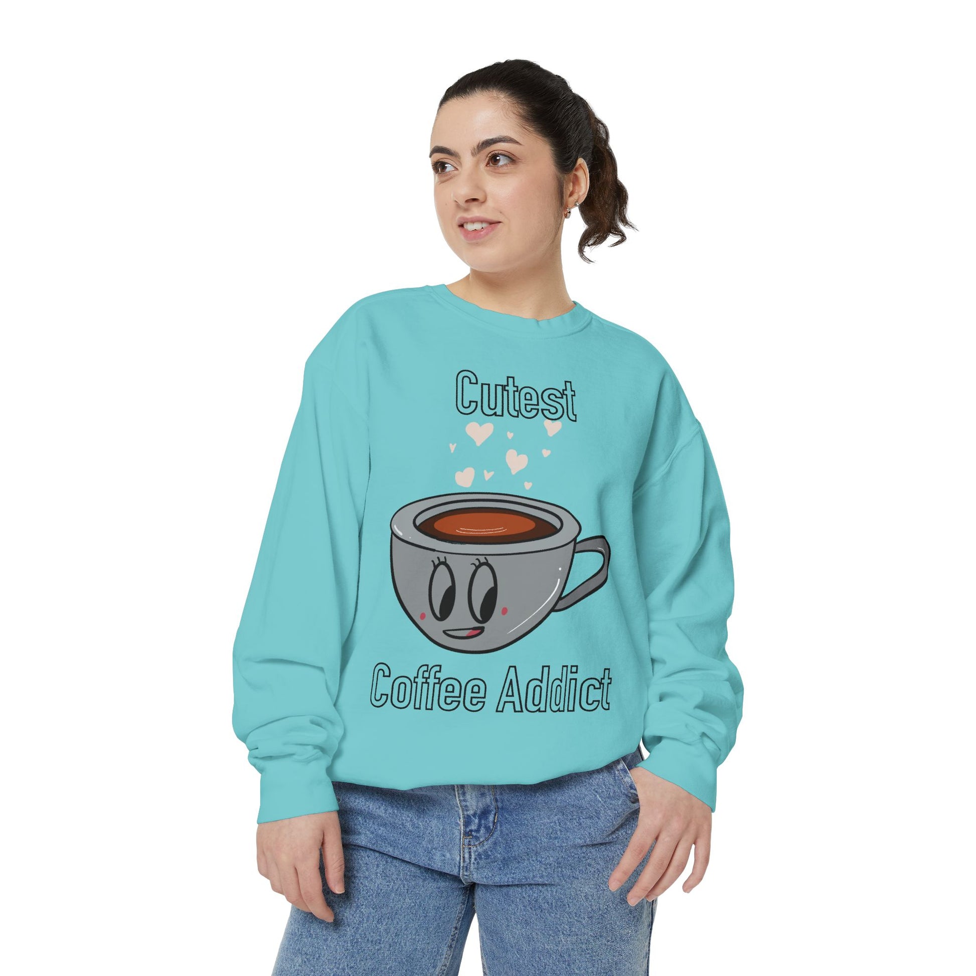 Cutest Coffee Addict Sweatshirt - Cute Coffee Cup Graphic Crewneck