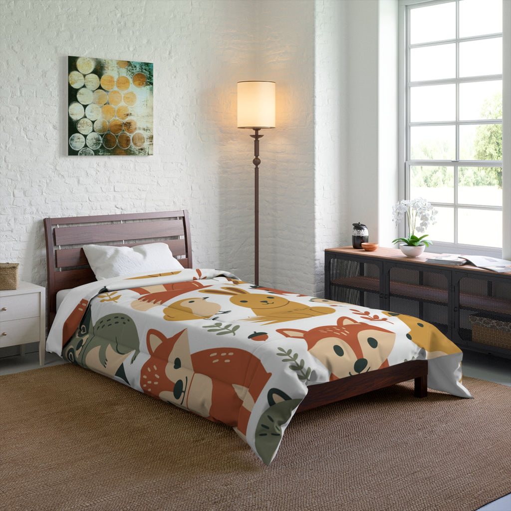 Whimsical Animal Comforter, Cozy Bedding for Kids, Cute Bedroom Decor, Nature-Inspired Quilt, Perfect for Nurseries & Adventurous Spaces