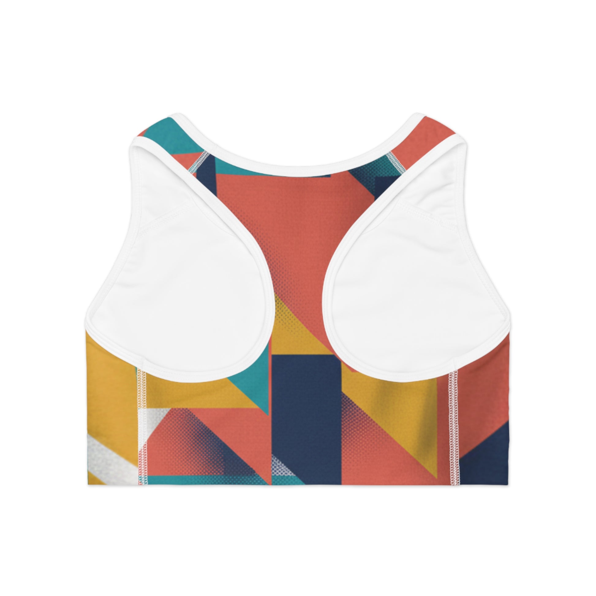 Abstract Geometric Colorblock Sports Bra — Vibrant Activewear for Women