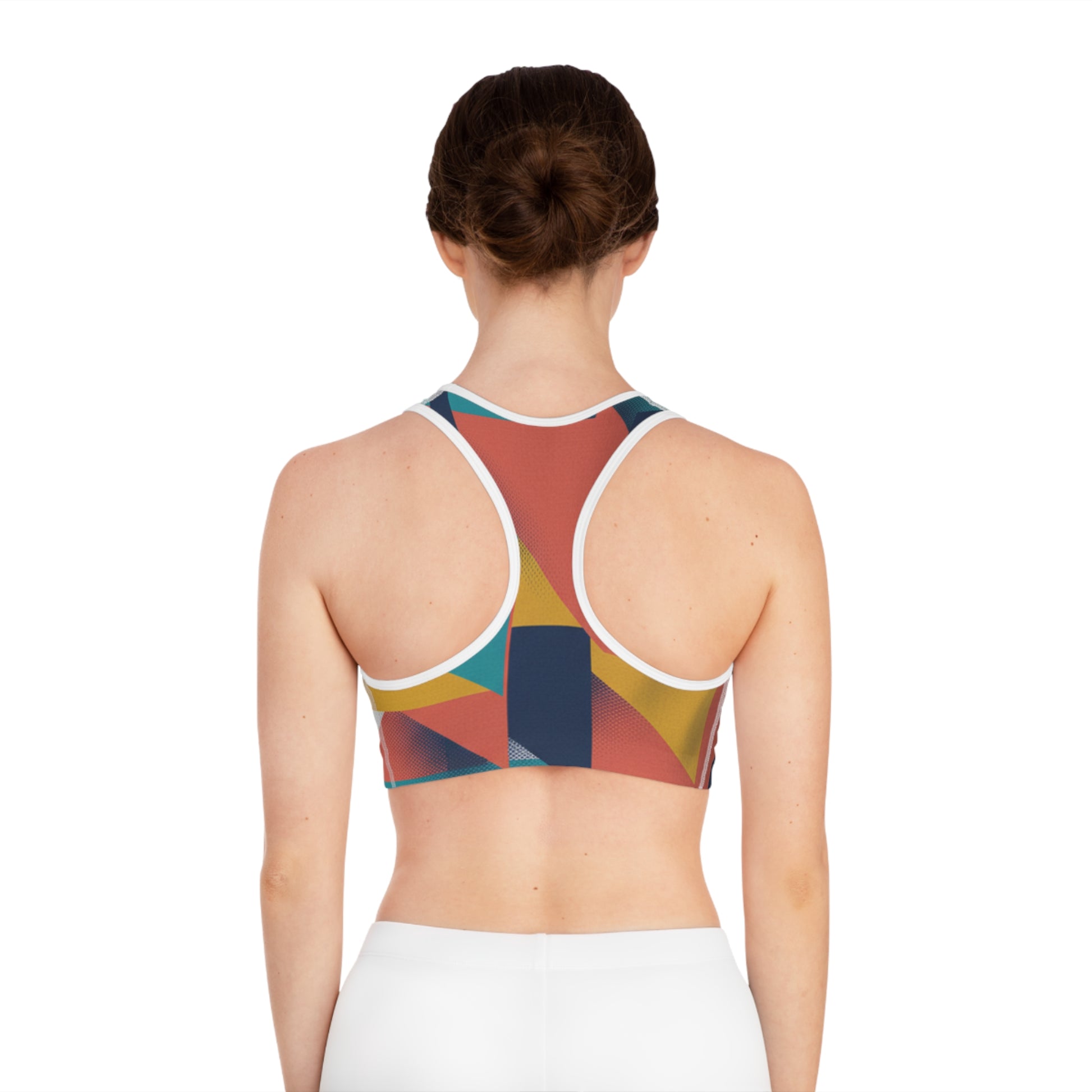 Abstract Geometric Colorblock Sports Bra — Vibrant Activewear for Women