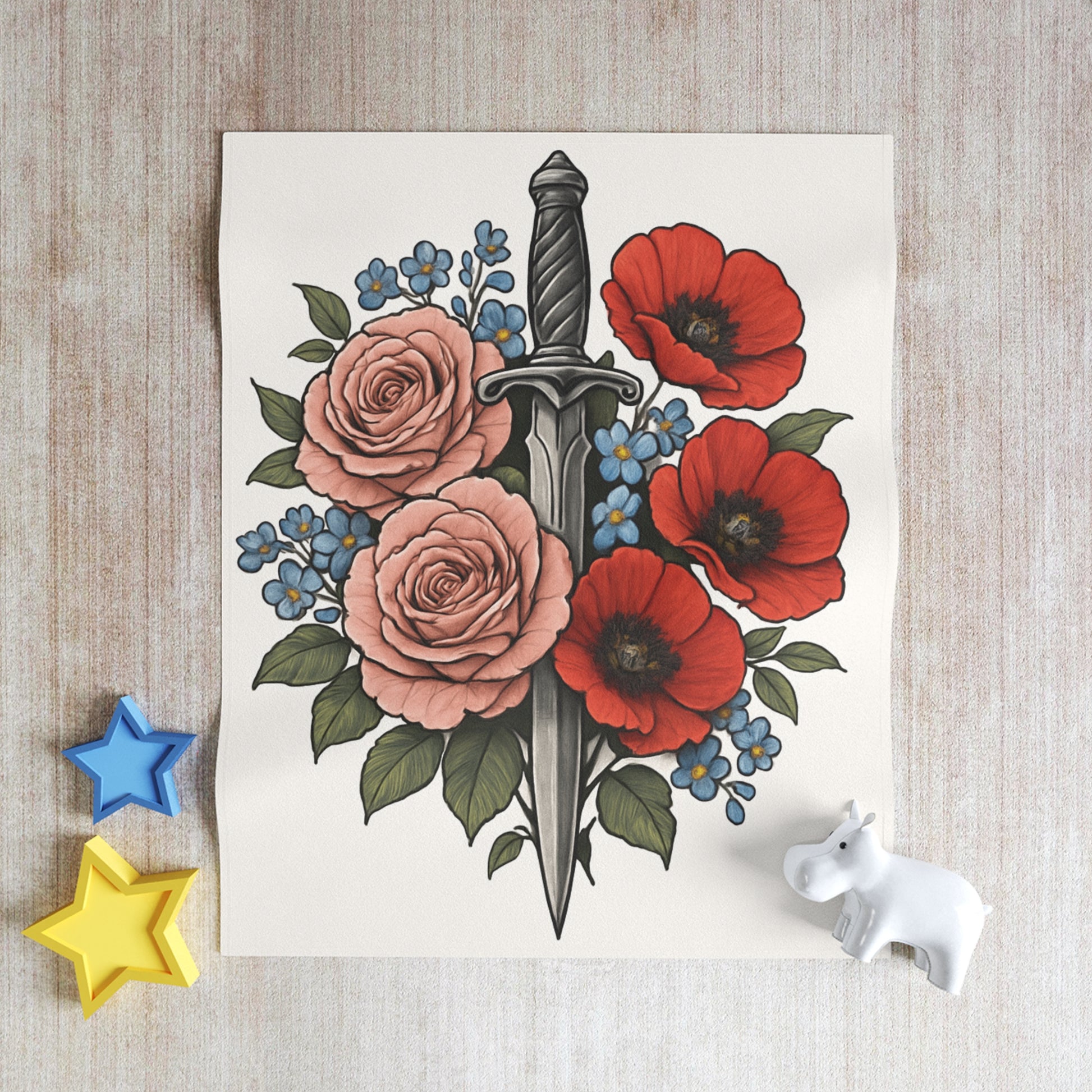 Floral Sword Throw Blanket | Cozy Home Decor, Gift for Her, Vintage Style, Bed or Couch, Perfect for Any Occasion