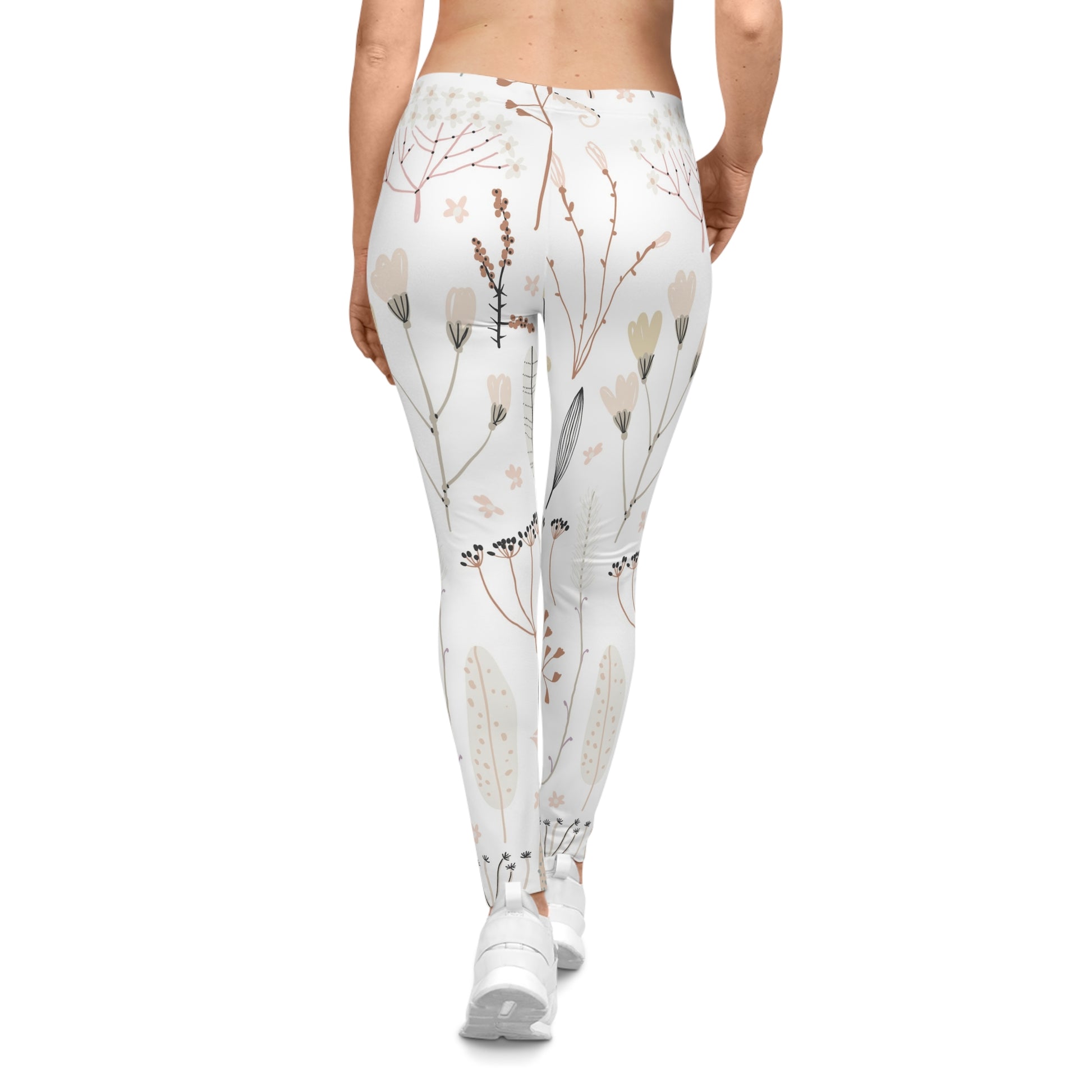 Botanical Cream Floral Leggings — Soft Neutral All-Over Print Leggings