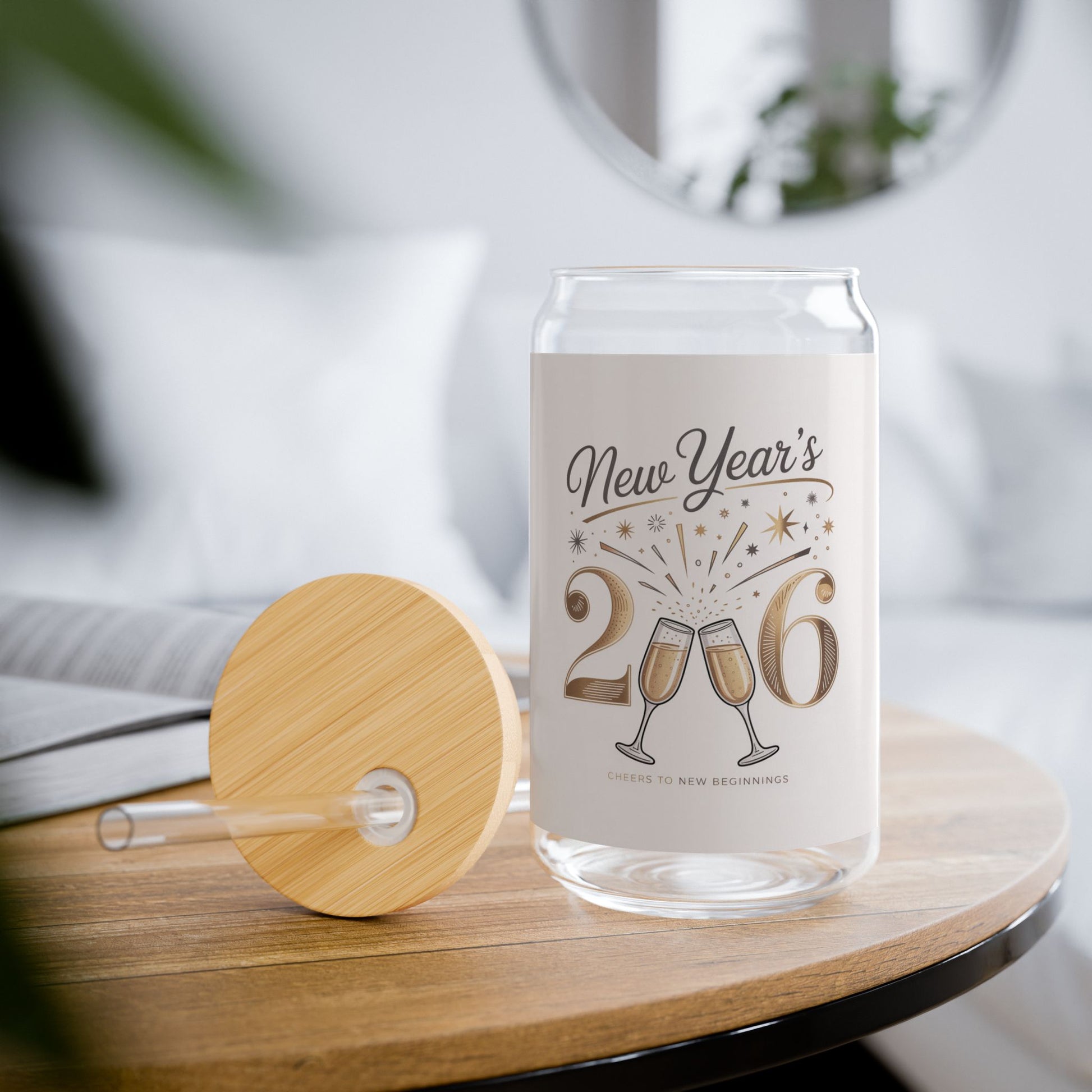 New Year’s 2026 Sipper Glass – 16oz Champagne Toast Design