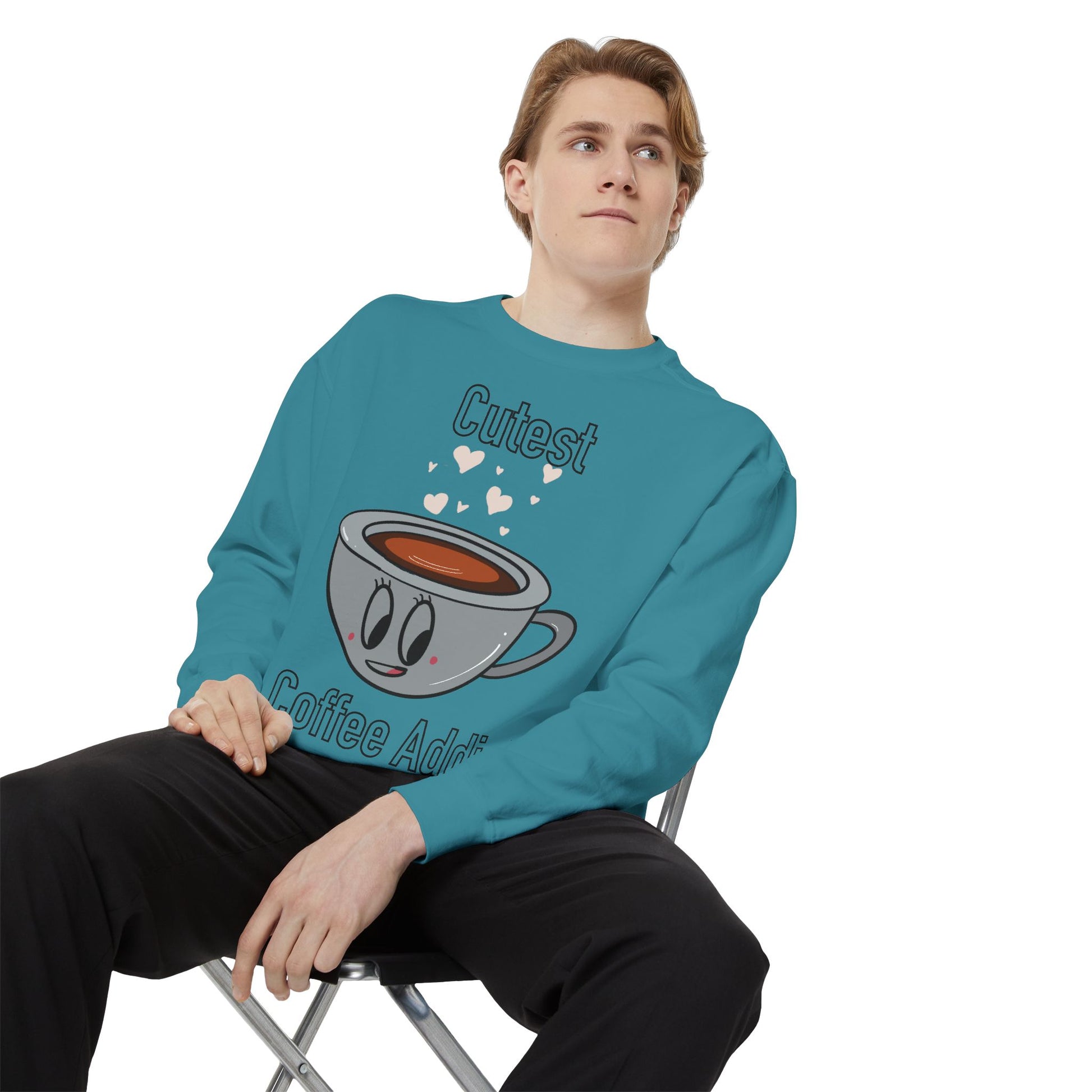 Cutest Coffee Addict Sweatshirt - Cute Coffee Cup Graphic Crewneck