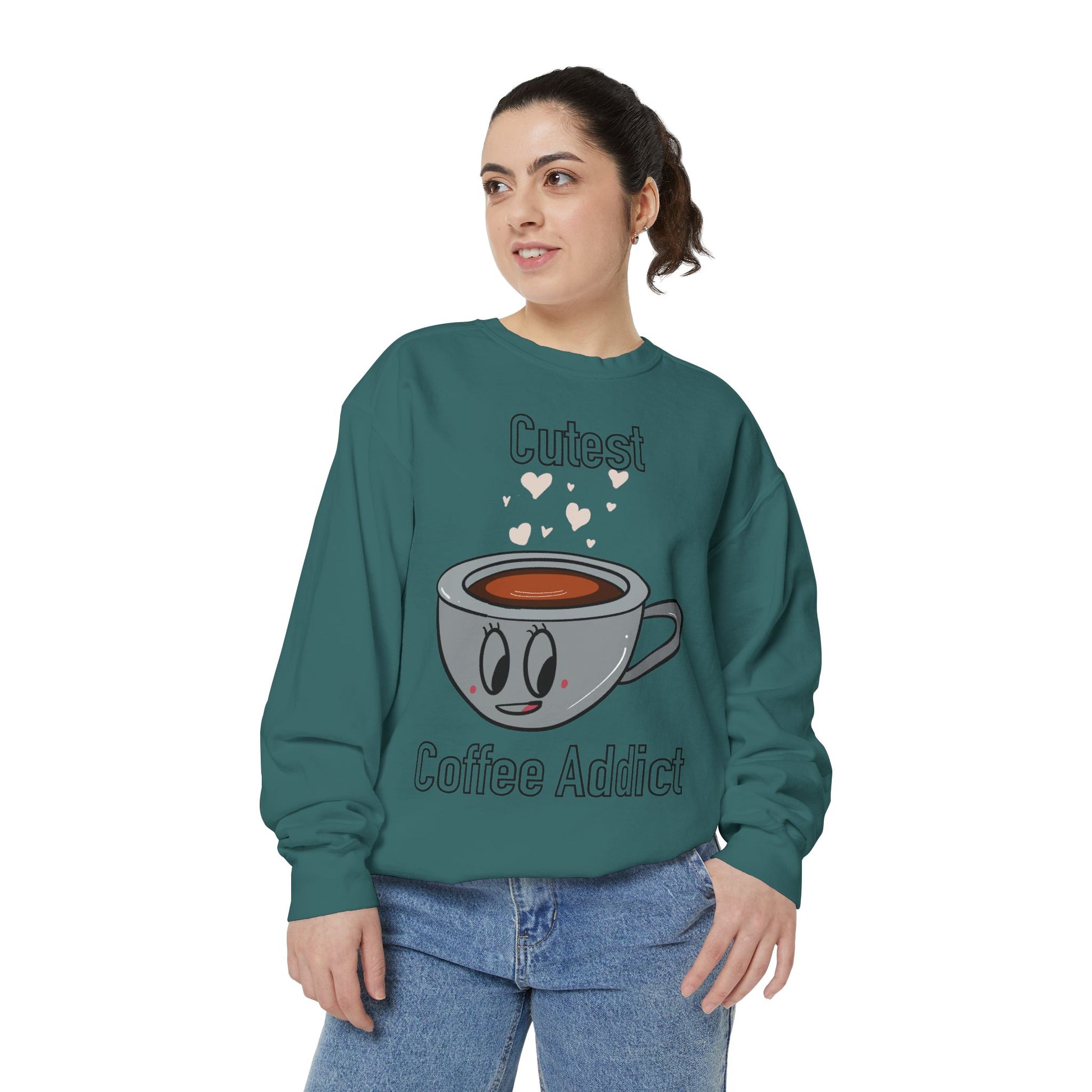 Cutest Coffee Addict Sweatshirt - Cute Coffee Cup Graphic Crewneck