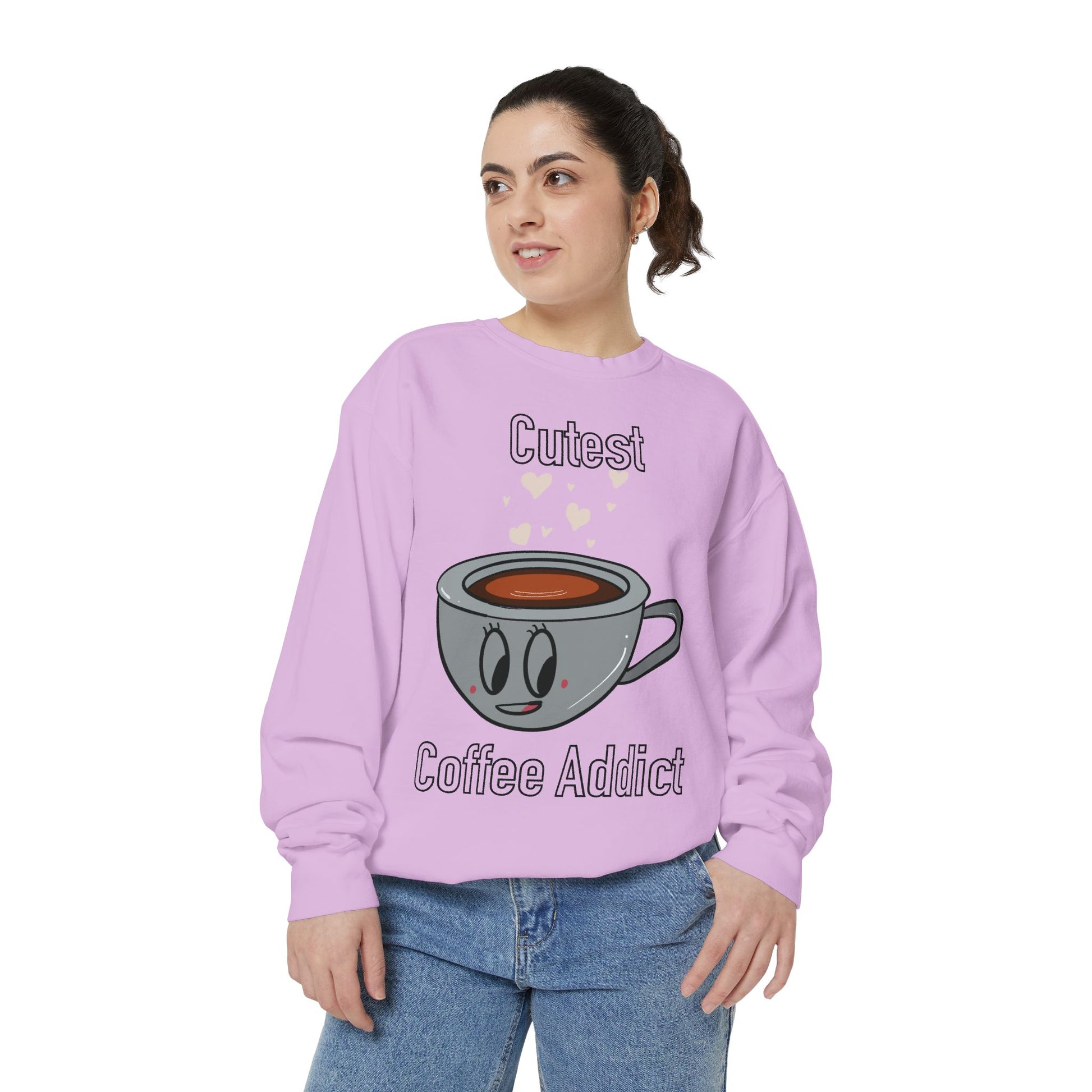 Cutest Coffee Addict Sweatshirt - Cute Coffee Cup Graphic Crewneck