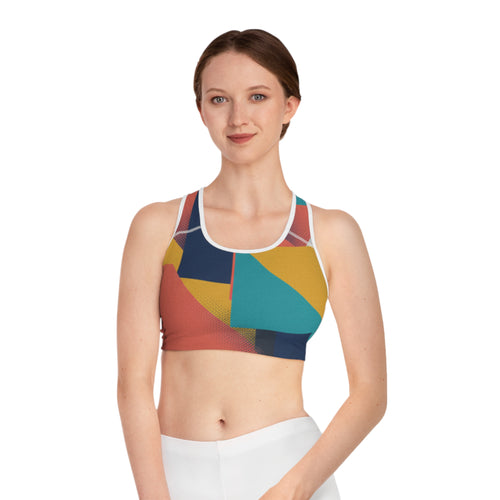 Abstract Geometric Colorblock Sports Bra — Vibrant Activewear for Women