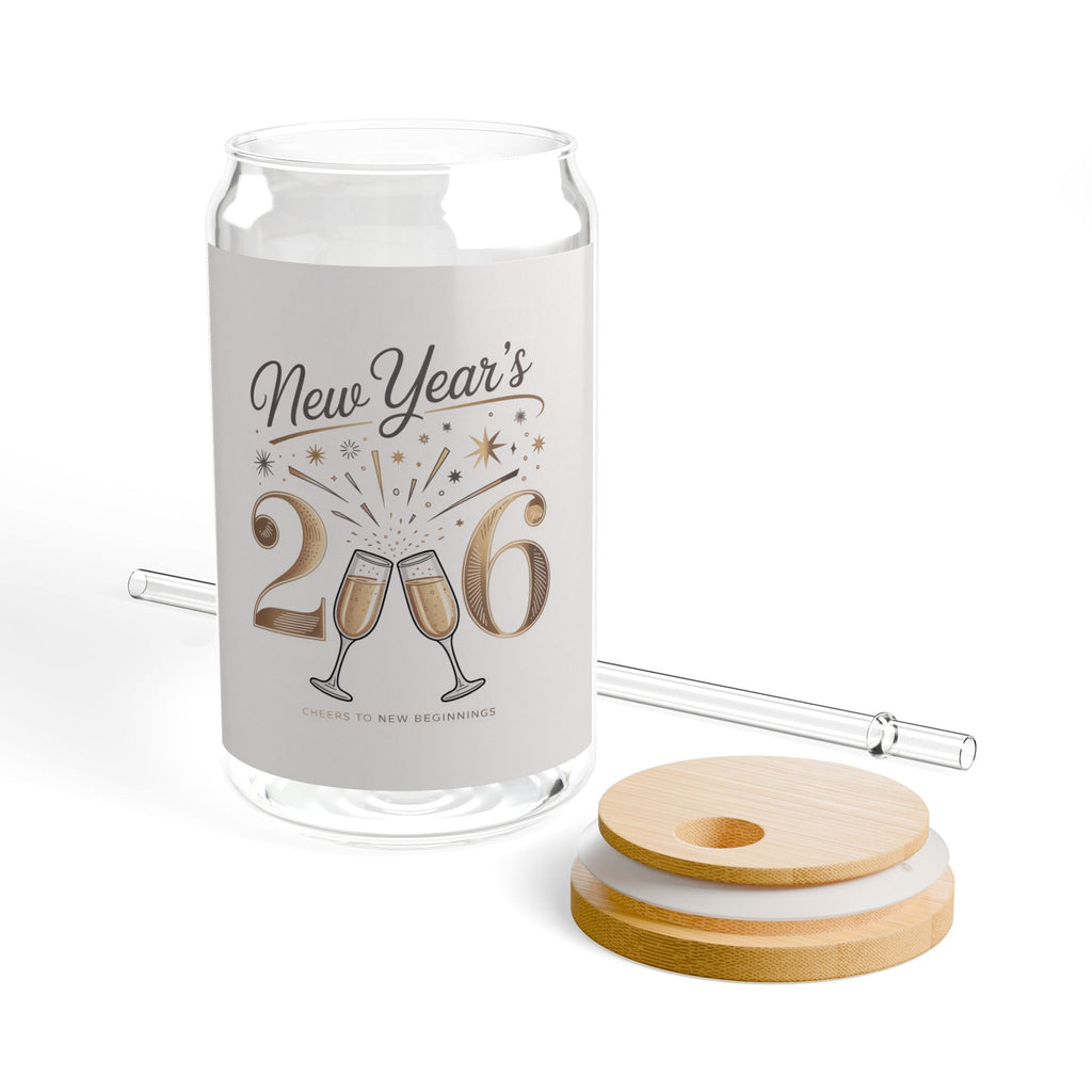 New Year’s 2026 Sipper Glass – 16oz Champagne Toast Design