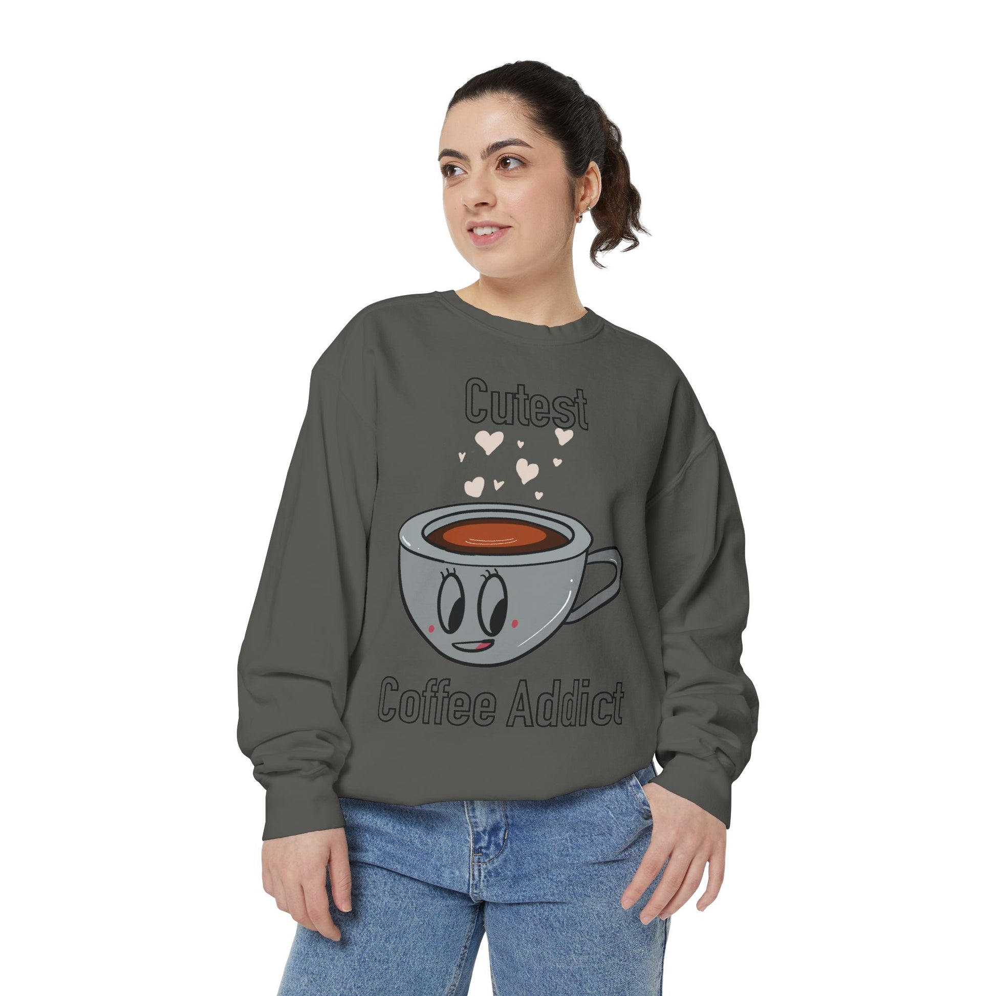 Cutest Coffee Addict Sweatshirt - Cute Coffee Cup Graphic Crewneck