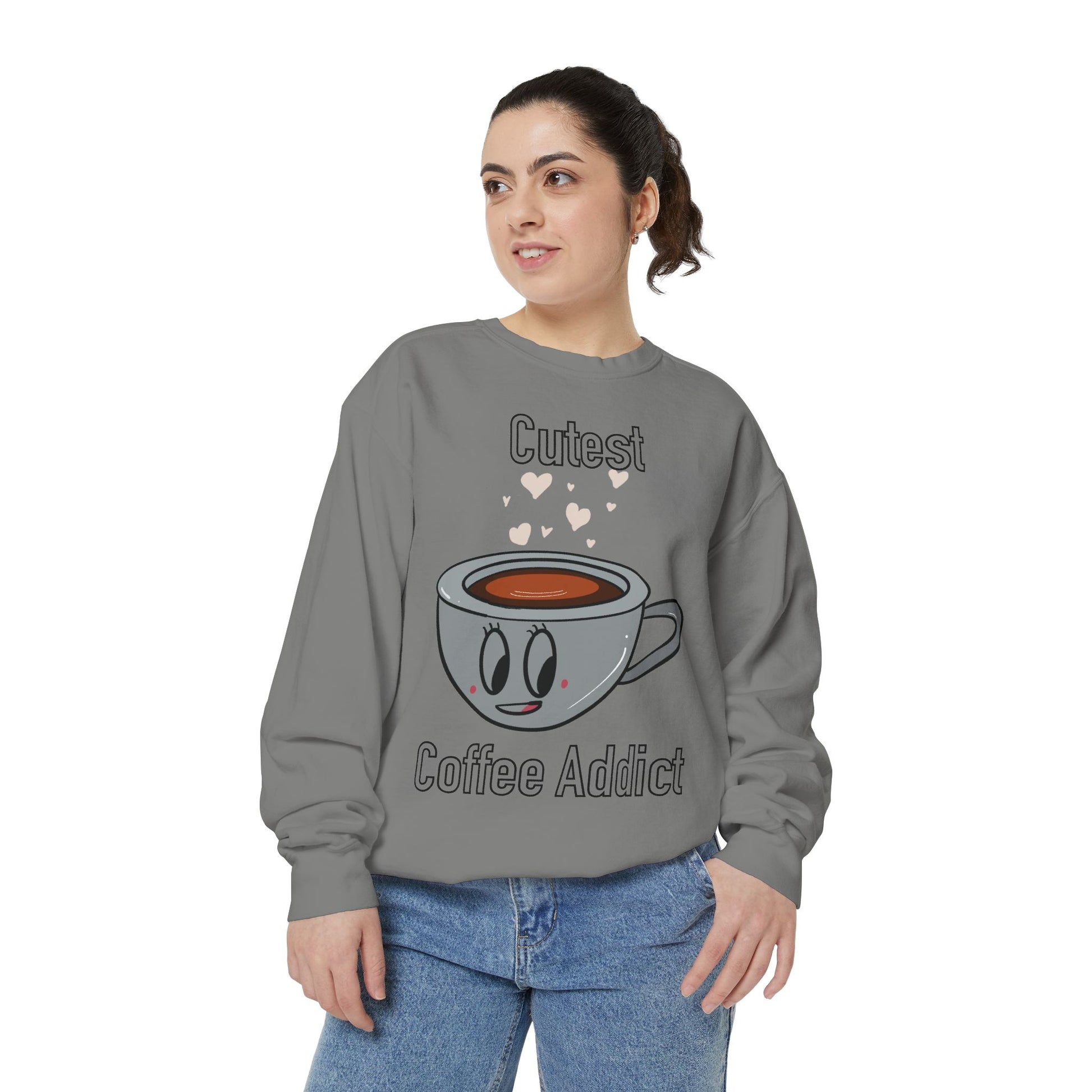 Cutest Coffee Addict Sweatshirt - Cute Coffee Cup Graphic Crewneck